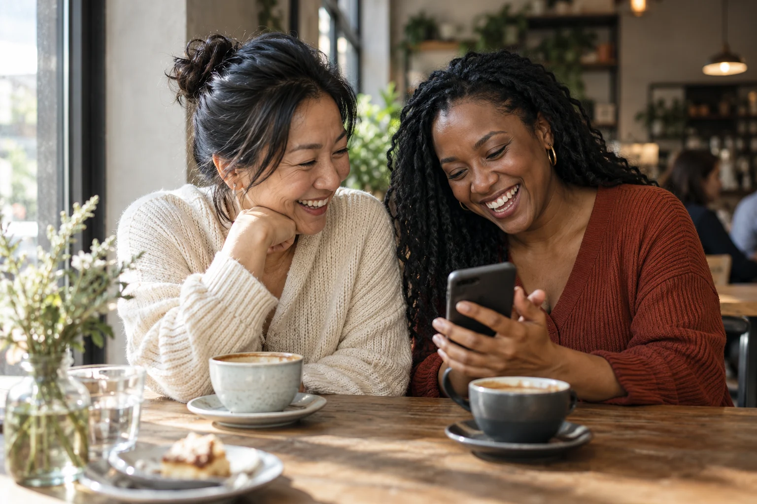 Friends enjoying a shared moment with technology