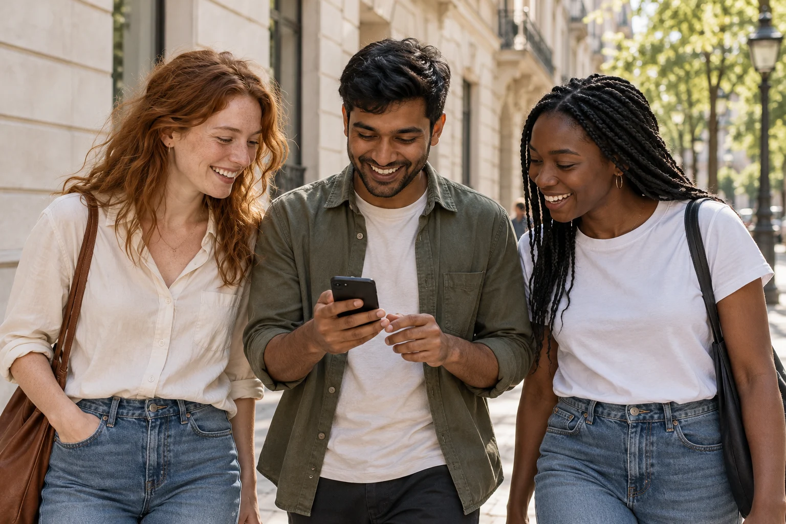 Friends sharing a moment with a phone