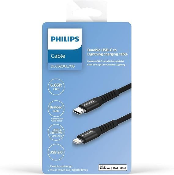 Philips USB-C to Lightning Braided Cable Black 2m -DLC5206L/00 — view 2