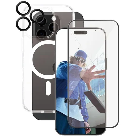 PanzerGlass 3-in-1 Pack Hard MagSafe Case + Ulta-Wide Fit Screen Protector + Hoops Camera Lens Protector Smartphone Case Bundle