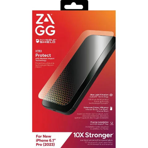 Zagg Invisible Shield Tempered Glass, 60% Intense Blue Light (435-440 nm) Case Friendly Smartphone Screen Protector for iPhone 15 Pro