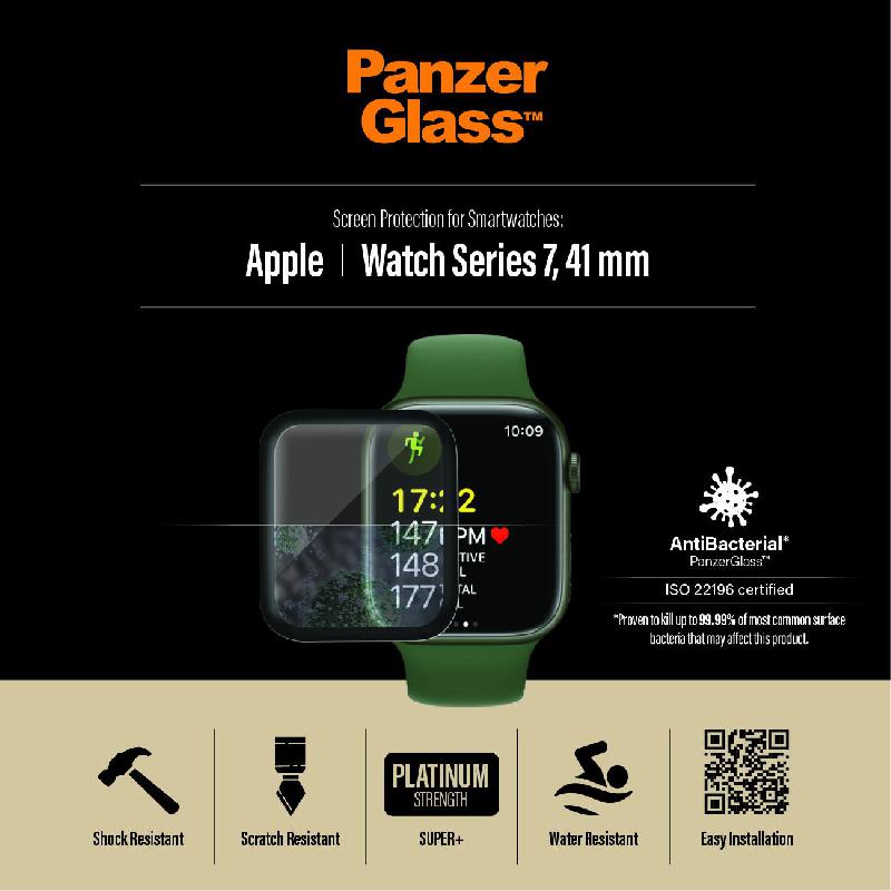 PanzerGlass Super+ Glass, Black Smartwatch Screen Protector for Apple Watch Series 9 41/Watch Series 8 41/Watch Series 7 41