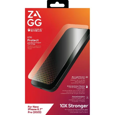 Zagg Invisible Shield Tempered Glass, 60% Intense Blue Light (435-440 nm) Case Friendly Smartphone Screen Protector for iPhone 15 Pro Max