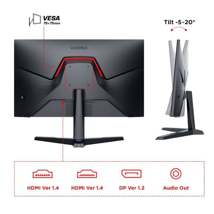 Koorui Gaming Monitor 24 inch IPS, Full HD1920 x 1080, Display 165Hz, HDMI, Adaptive Sync, Ultra Slim Frame, DisplayPort, Black – 24E3 — view 4