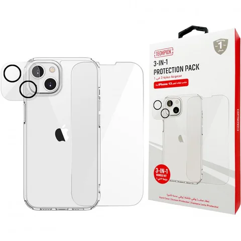 Techpick 3-in-1 Protection Pack Hard Case + Tempered Glass + Camera Lens Protector Smartphone Case Bundle