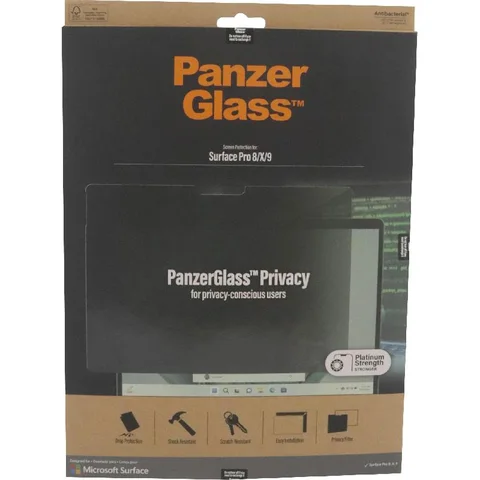 PanzerGlass Privacy Super+ Glass, Edge-to-Edge Tablet Screen Protector for Microsoft Surface Pro 9/Surface Pro X/Surface Pro 8