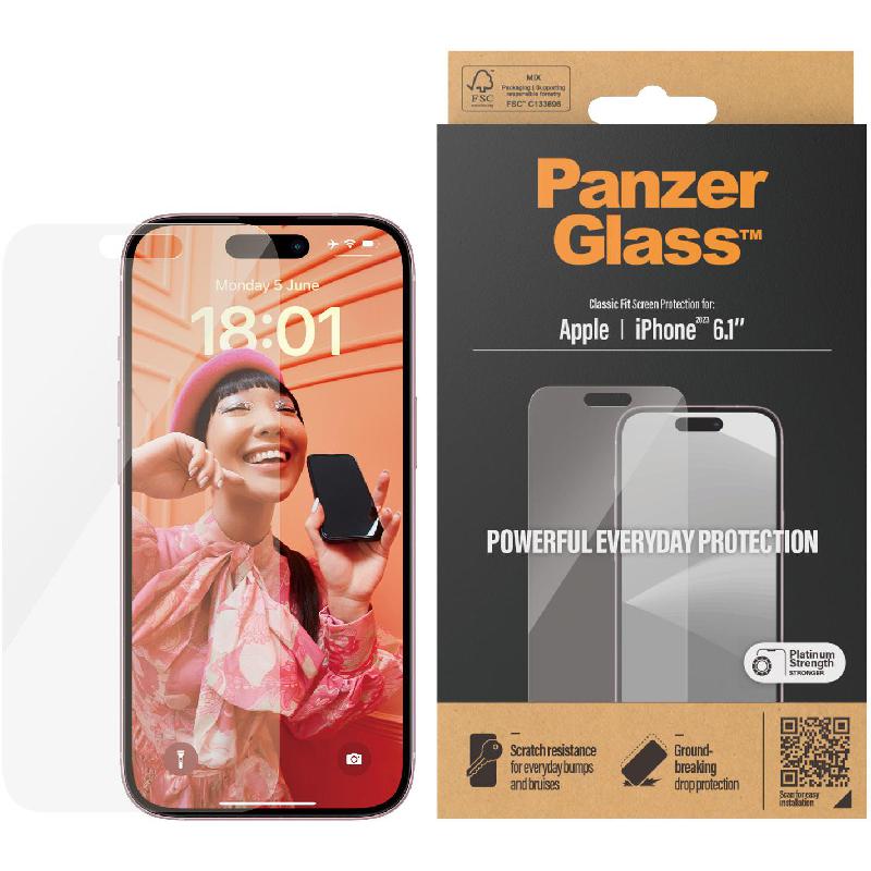 PanzerGlass Classic Fit Tempered Glass, Clear Smartphone Screen Protector for iPhone 15 — view 2