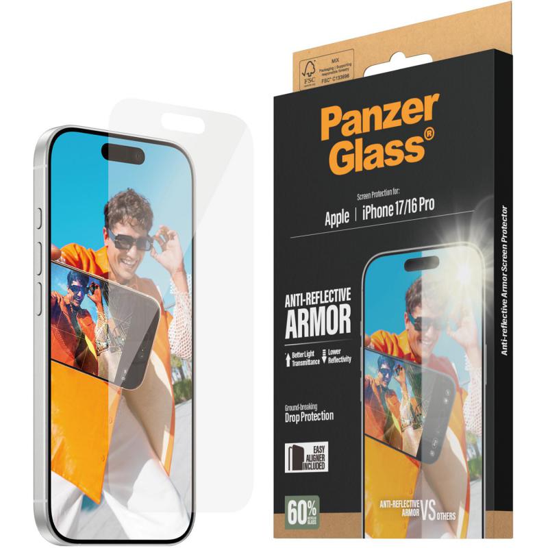 PanzerGlass Ultra-Wide Fit Tempered Glass, Anti-reflective Smartphone Screen Protector for iPhone 17/iPhone 16 Pro