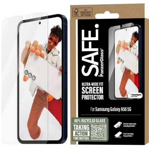 PanzerGlass SAFE Ultra Wide Fit Tempered Glass, Edge-to-Edge, Black Smartphone Screen Protector for Samsung Galaxy A56 5G
