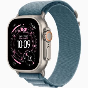 Apple Watch Ultra 3, GPS + Cellular, 49mm, Natural Titanium Case with Light Blue Alpine Loop