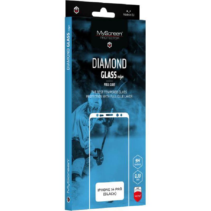 MyScreenPROTECTOR DIAMOND GLASS edge Full Glue, Black Smartphone Screen Protector for iPhone 14 Pro