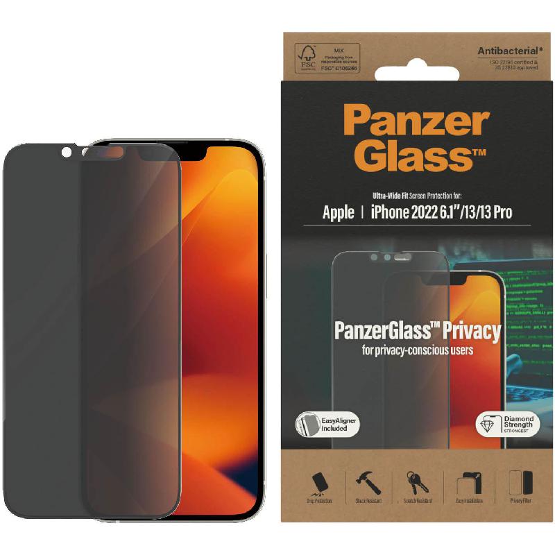 PanzerGlass Ultra-Wide Fit Tempered Glass, Privacy Smartphone Screen Protector for iPhone 14/iPhone 13/iPhone 13 Pro — view 2