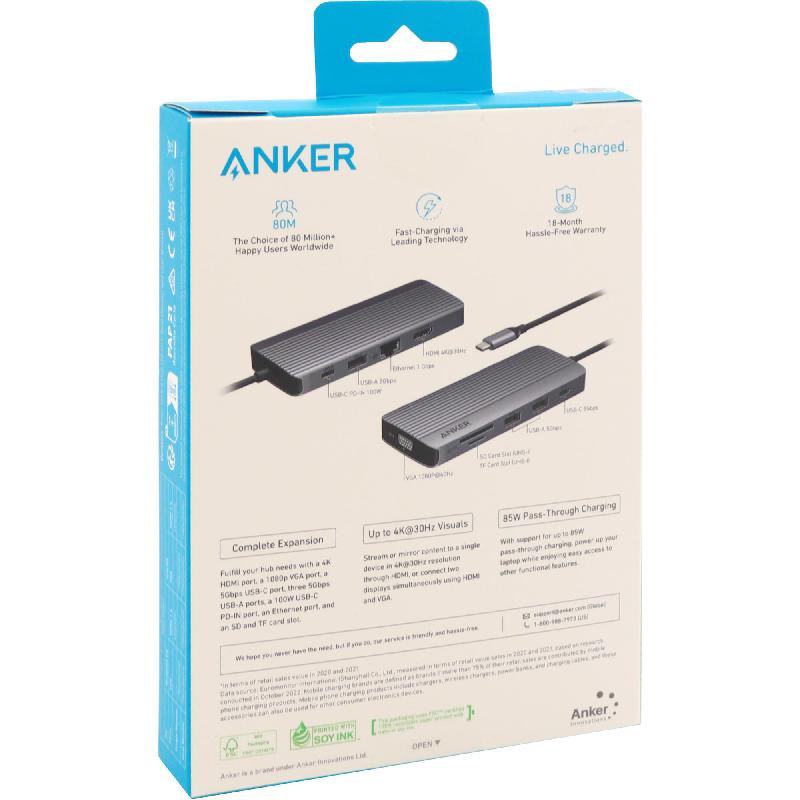 Anker 10-in-1 USB Hub 10 Port (HDMI/VGA/RJ-45/3X USB-A/USB-C/USB-C PD/SD/TF — view 3