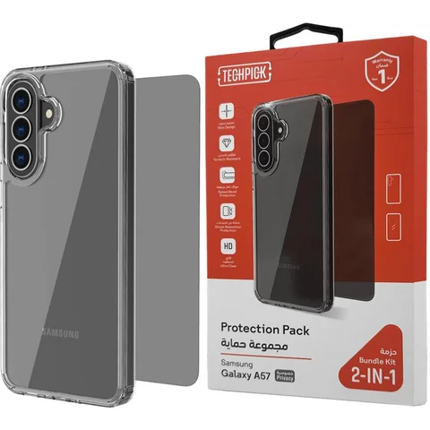 Techpick Clear Case + Privacy Tempered Glass Smartphone Case Bundle