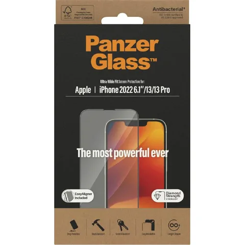 PanzerGlass Ultra-Wide Fit Tempered Glass, Clear Smartphone Screen Protector for iPhone 14/iPhone 13/iPhone 13 Pro