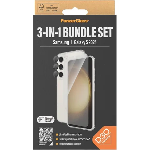 PanzerGlass 3-in-1 Protection Pack Hard Case with D3O Protection + Screen Protector + Hoops Camera Lens Protector Smartphone Case Bundle