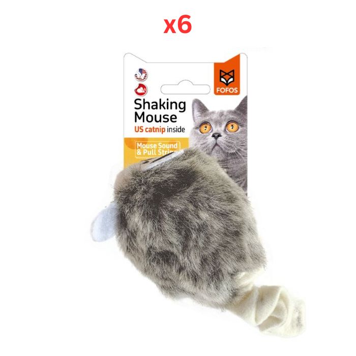 FOFOS Pull String & Sound Chip Grey Shaking Mouse Cat Toy (Pack Of 6)