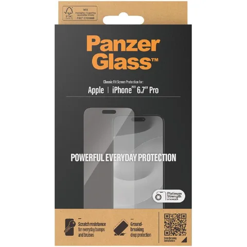 PanzerGlass Classic Fit Tempered Glass, Clear Smartphone Screen Protector for iPhone 15 Pro Max