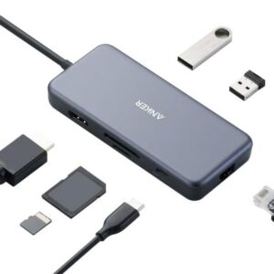 Anker 7 In 1 PowerExpand+ USB-C Hub Adapter For MacBook Pro, Chromebook, 60W PD Pass-Through Charging, XPS Grey - AN.A8352HA1.GY