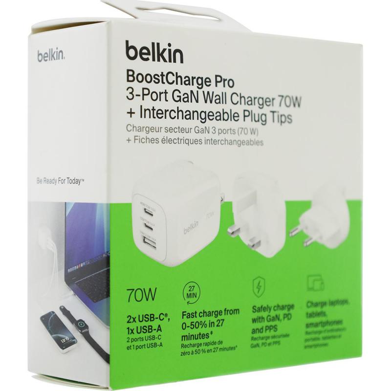 Belkin BoostCharge Pro 3-Port GaN Wall Charger 70W — view 3