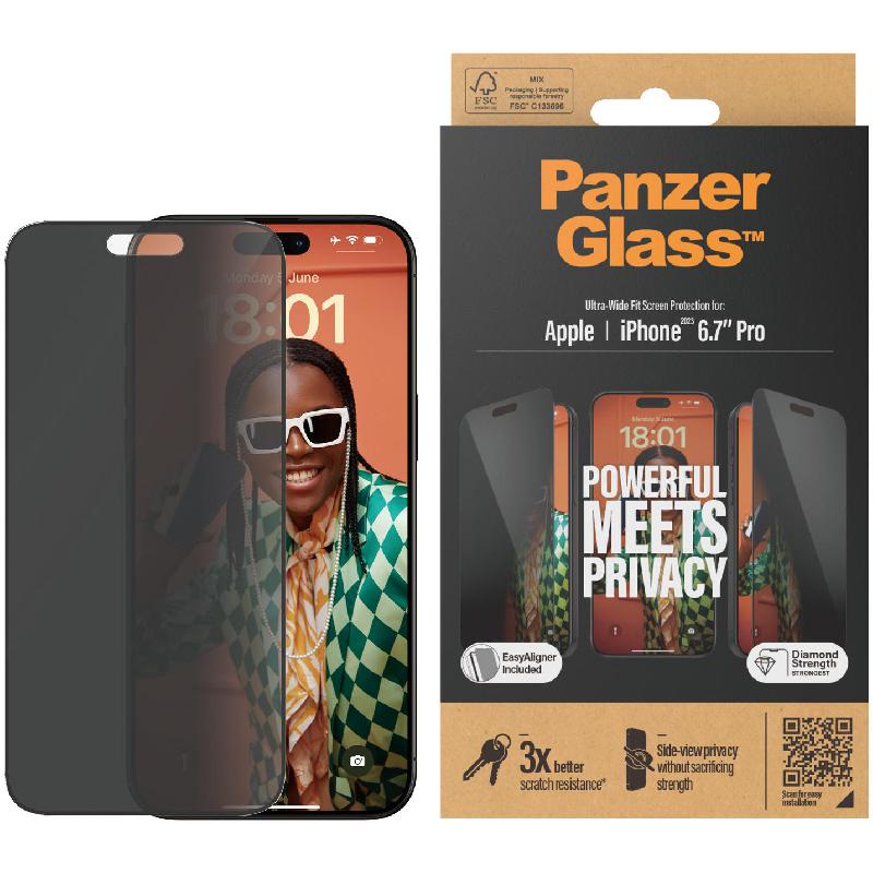 PanzerGlass Ultra-Wide Fit Tempered Glass, Privacy Smartphone Screen Protector for iPhone 15 Pro Max — view 2