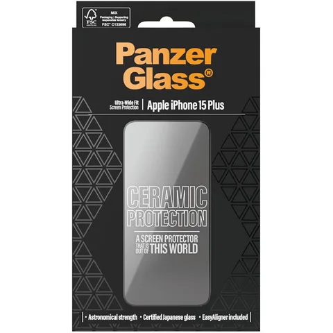 PanzerGlass Ceramic Protection Tempered Glass, Clear Case Friendly Smartphone Screen Protector for iPhone 15 Plus