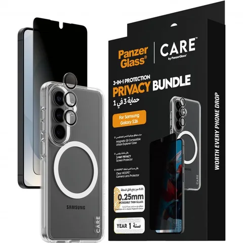 PanzerGlass 3-in-1 Protection Pack Privacy Screen Protector + Urban Explorer Case + Hoops Camera Lens Protector Smartphone Case Bundle
