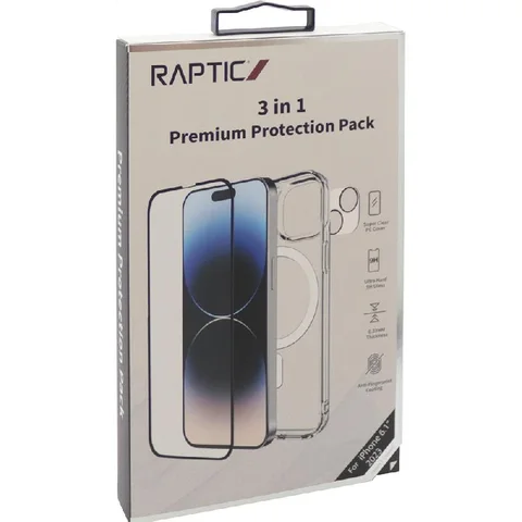 Raptic Premium Protection Pack Clear Case + Tempered Glass + Camera Lens Protector Smartphone Case Bundle