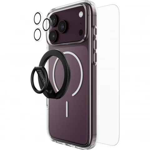 Techpick 4-in-1 Protection MagSafe Hard Case + Tempered Glass + Camera Lens Protector + Magnetic Stand Smartphone Case Bundle