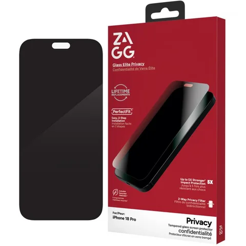 Zagg Invisible Shield Tempered Glass, 2-way Privacy Protection Smartphone Screen Protector for iPhone 18 Pro/iPhone 17 Pro