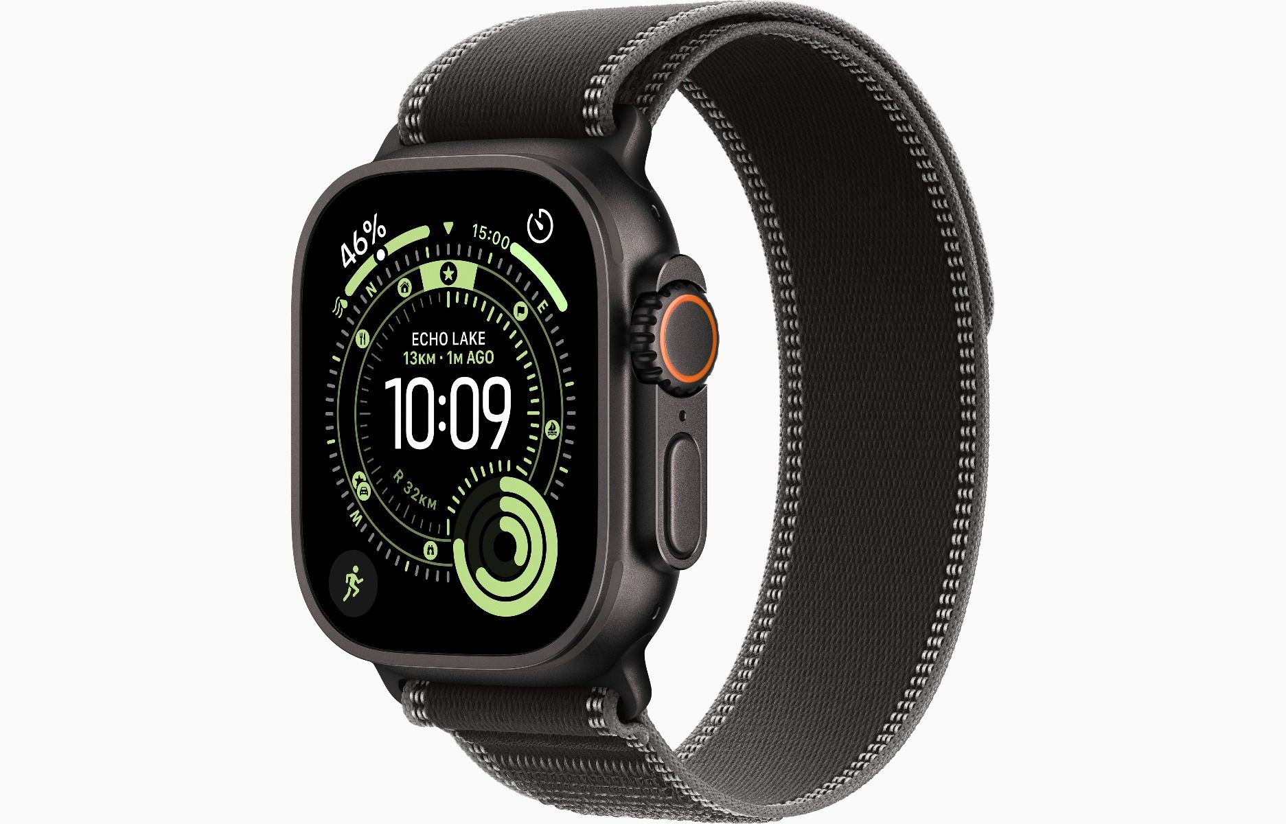 Apple Watch Ultra 3, GPS + Cellular, 49mm, Black Titanium Case with Black/Charcoal Trail Loop