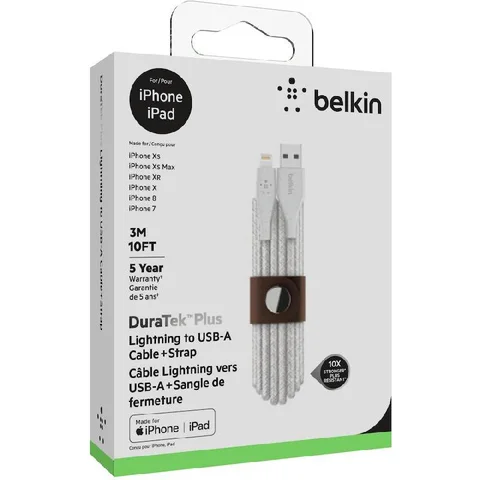 Belkin DuraTek Plus Lightning to USB 2.0 Sync & Charge Cable 3.00 m ( 9.84 ft )