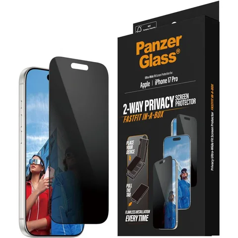 PanzerGlass Ultra-Wide Fit Tempered Glass with Black Frame, Privacy Smartphone Screen Protector for iPhone 17 Pro