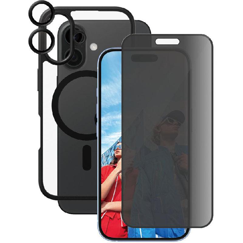 PanzerGlass 3-in-1 Pack CARE Black Frame Case + Privacy Screen Protector + Hoops Camera Lens Protector Smartphone Case Bundle