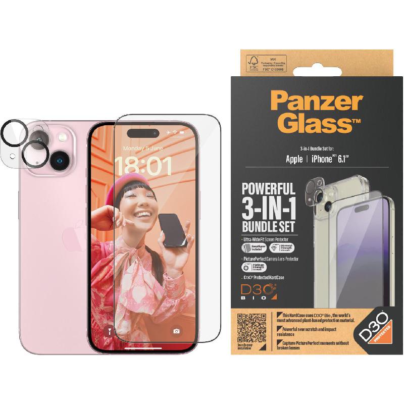PanzerGlass 3-in-1 Pack Hard Case with D3O Protection + Screen Protector + Camera Lens Protector Smartphone Case Bundle — view 2