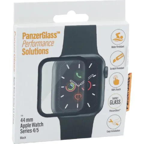 PanzerGlass Performance Solutions Super+ Glass, Black Smartwatch Screen Protector for Apple Watch SE 44 2nd Gen/Watch Series 6 44/Watch Series 5 44