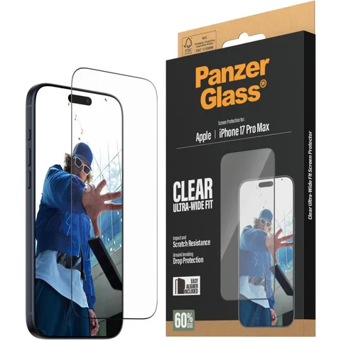 PanzerGlass Ultra-Wide Fit Tempered Glass, Clear Smartphone Screen Protector iPhone 17 Pro Max
