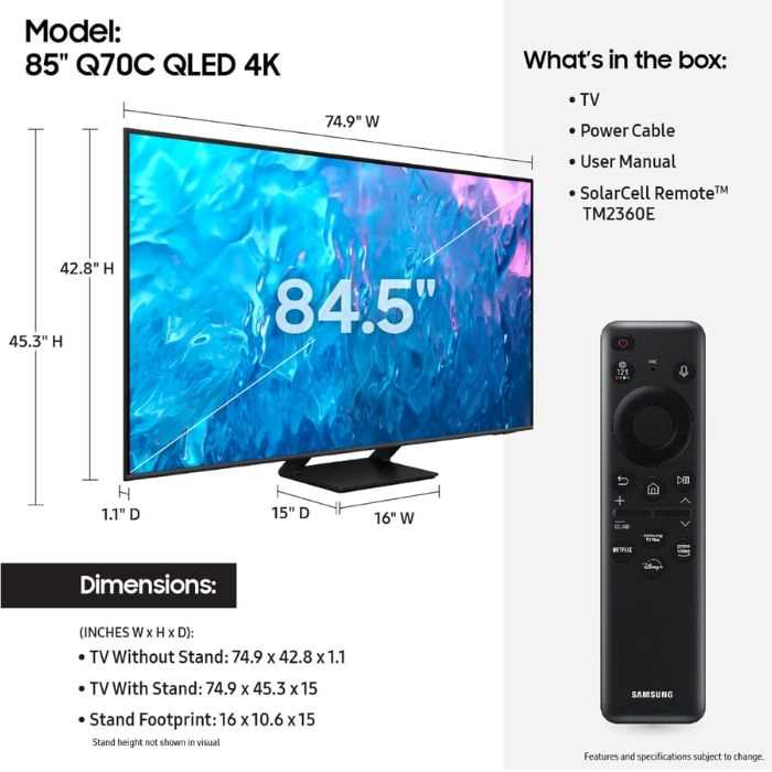 Samsung 85-Inch Class QLED 4K Q70C Series Quantum HDR, Dual LED, Object Tracking Sound Lite, Q-Symphony, Motion Xcelerator Turbo+, Gaming Hub, Smart TV With Alexa Built-In 85Q70C - Black — view 2