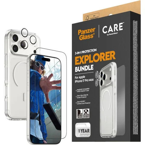 PanzerGlass 3-in-1 Pack Hard MagSafe Case + Ulta-Wide Fit Screen Protector + Hoops Camera Lens Protector Smartphone Case Bundle
