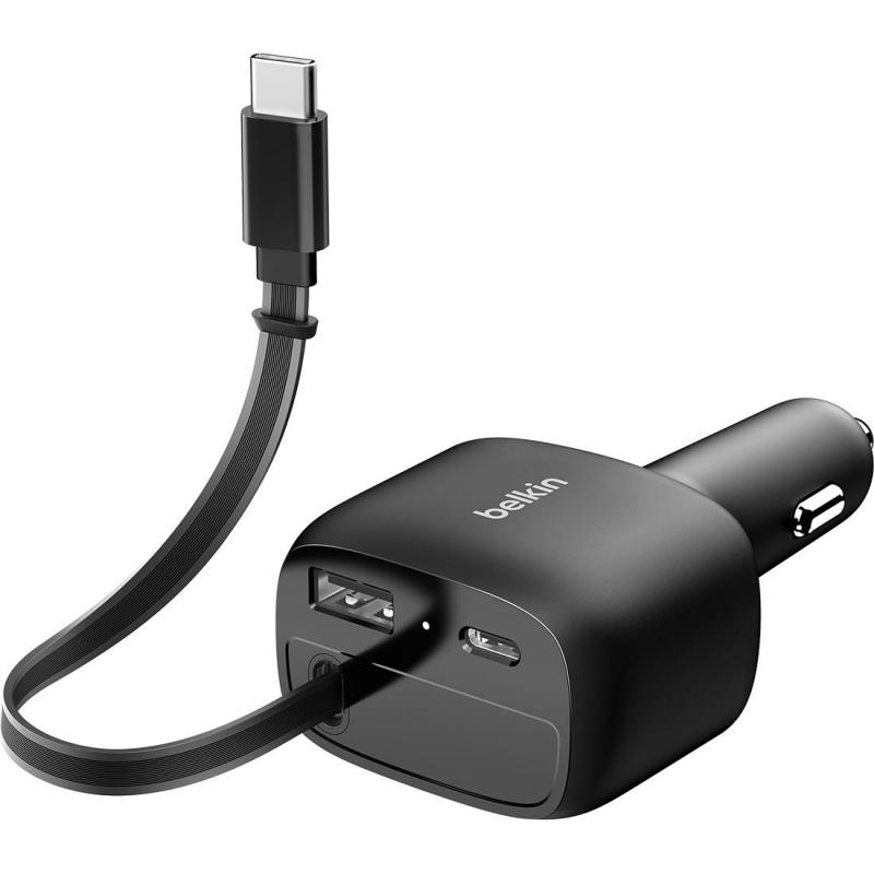 Belkin BoostCharge 75W Car Charger with Built-in Retractable USB-C Cable + USB-C and USB-A Ports — view 3