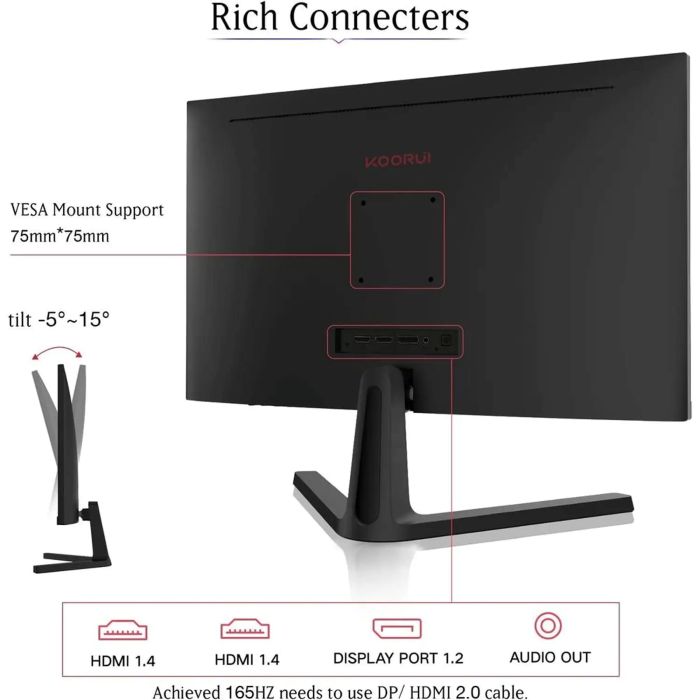 Koorui Gaming Monitor 24 inch VA, Full HD 1920 x 1080, Display 165Hz, HDMI, DisplayPort, Black – 24E4 — view 2