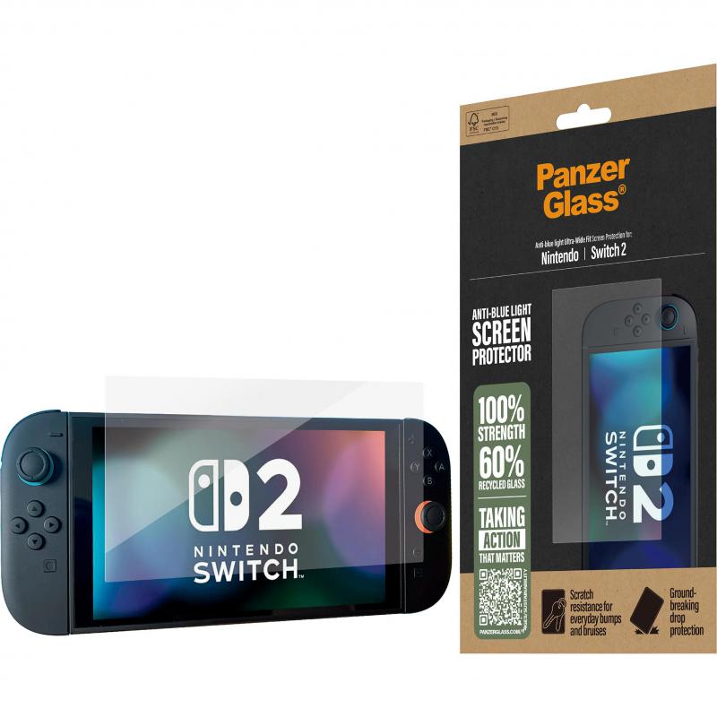 PanzerGlass Rounded Edges, Crystal Clear, Anti Blue Light Gaming Handheld Screen Protector for Nintendo Switch 2
