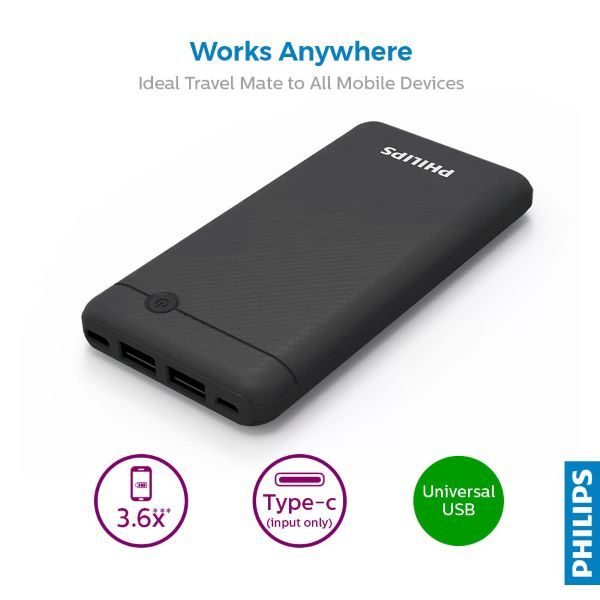 Philips Ultra Compact 10000mAh Power Bank, Black - DLP1810NB/62 (UAE Delivery Only) — view 2