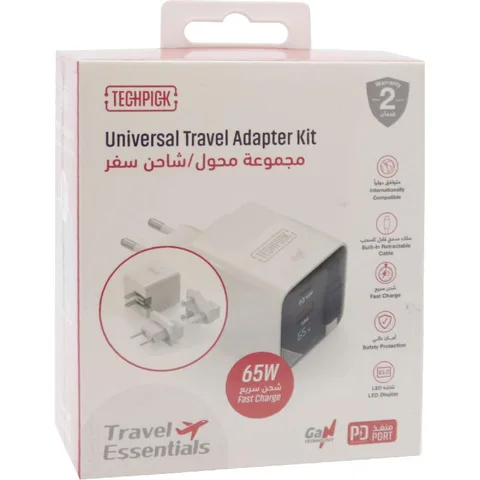 Techpick Travel Adapter 65W Travel Adapter with UK/EU/US Plugs