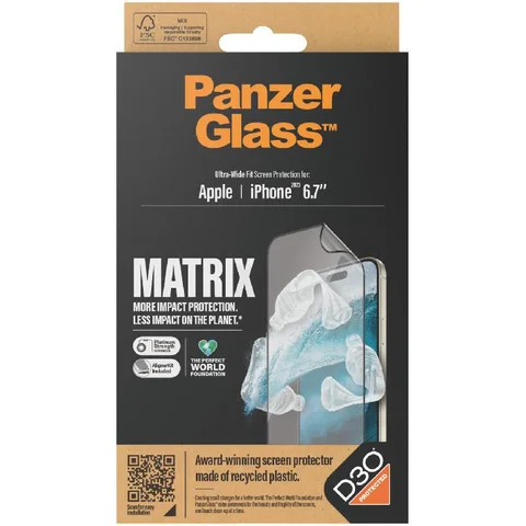 PanzerGlass Matrix Hybrid Glass PET, Components from Film and Glass, D3O Protected Smartphone Screen Protector for iPhone 15 Plus
