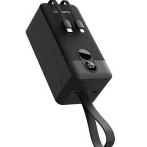 Porodo, 50000mAh Power Bank Integrated Cables- Black