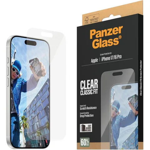 PanzerGlass Classic Fit Tempered Glass, Clear Smartphone Screen Protector for iPhone 17/iPhone 16 Pro