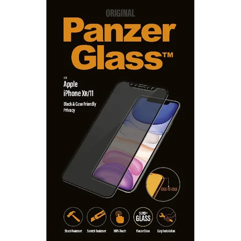 PanzerGlass Super+ Glass, Edge-to-Edge, Privacy, Black Case Friendly Smartphone Screen Protector for iPhone 11