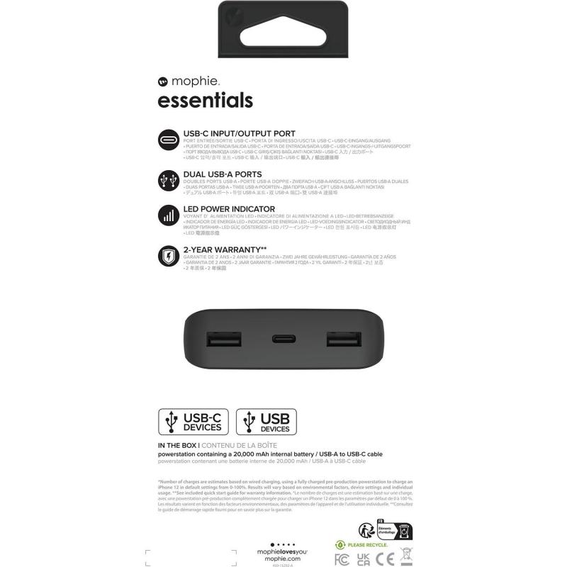 Mophie Essentials Power Bank Charger Fast Battery Charging 20000 mAh 3 USB (1X USB-C/2X USB) — view 5