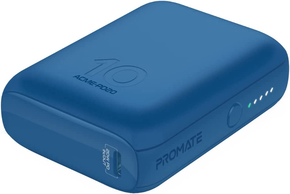 Promate USB-C Power Bank, World’s Smallest 10000mAh Portable Charger with 20W USB-C Power Delivery Input/Output Port - Acme-PD20.Blue (UAE Delivery Only)